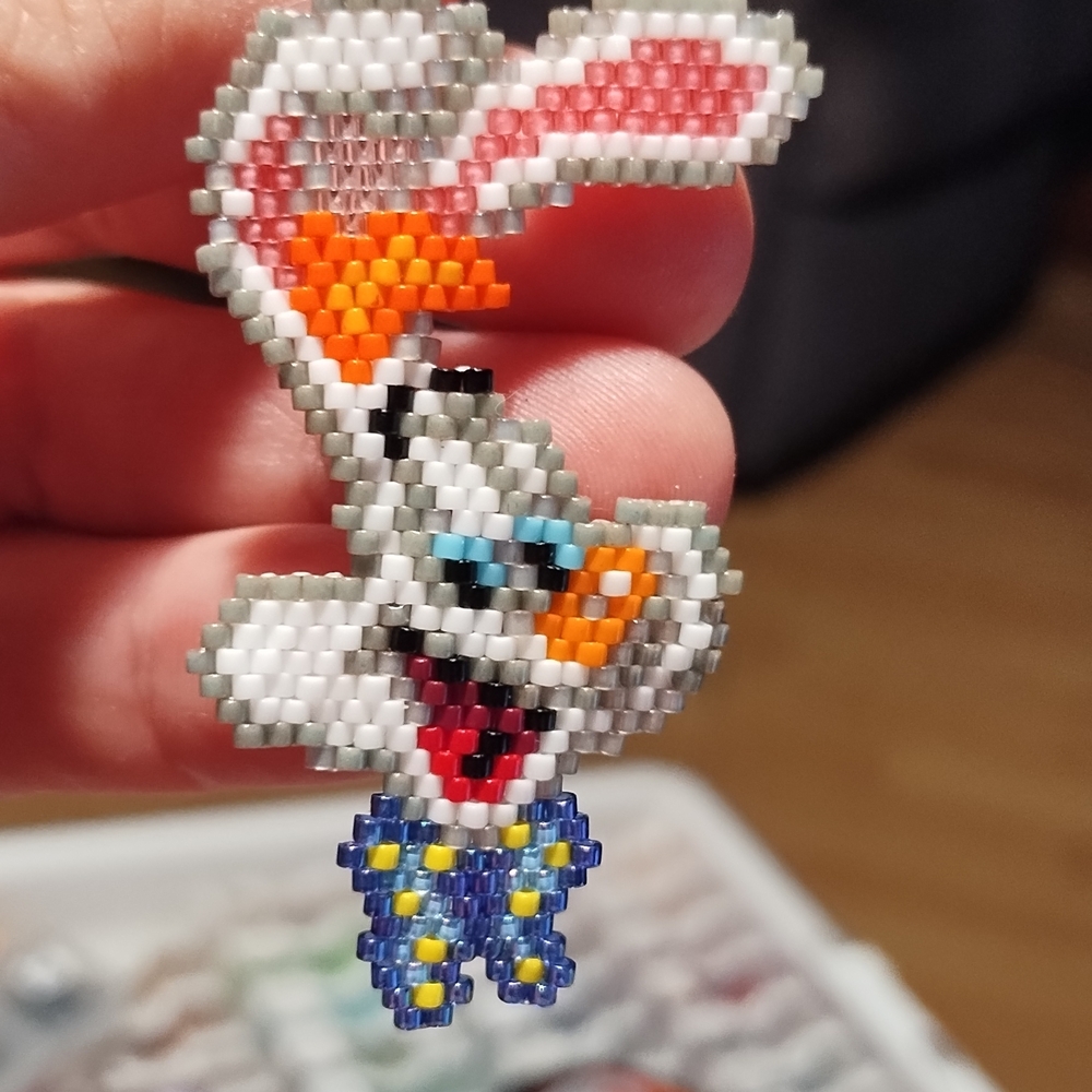 Hand Crafted White Pink Orange Blue Bunny-Bead Earrings